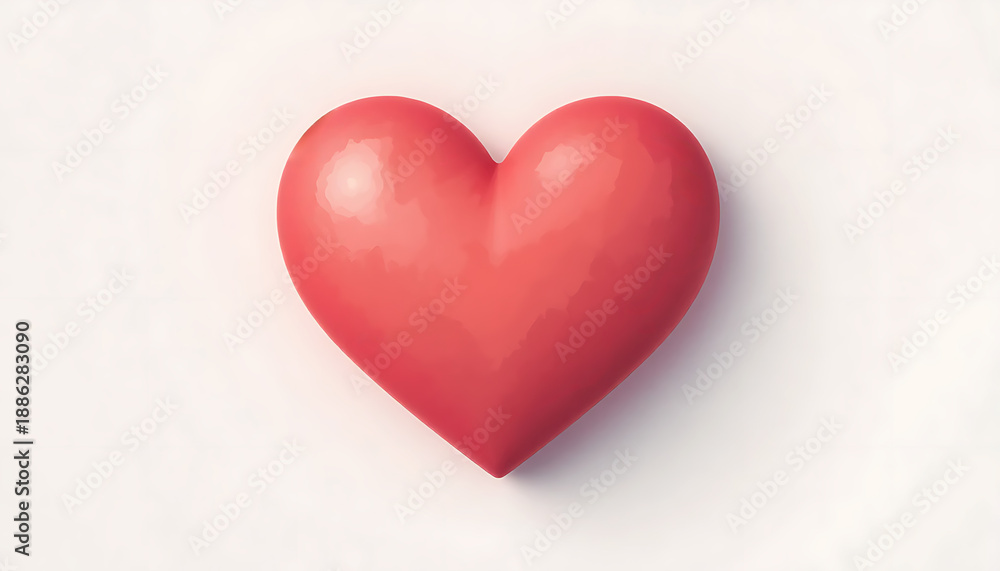 Fototapeta premium 3D Glossy Red Heart Illustration Isolated on White Background for Valentine's Day, Wedding, and Love Concept