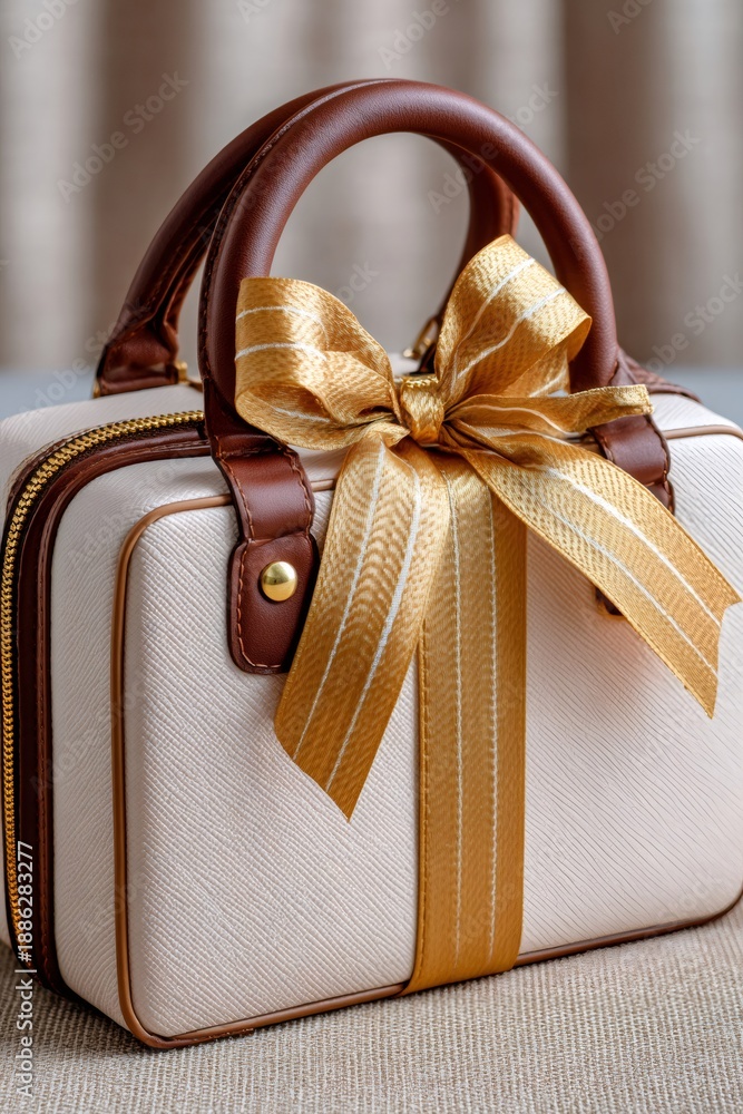 Fototapeta premium Luxury vanity case with golden bow gift