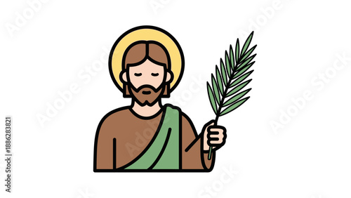 Jesus Christ holding palm branch illustration.