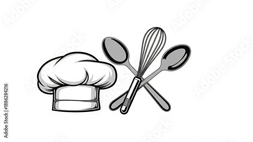 Chef hat and cooking utensils sketch.