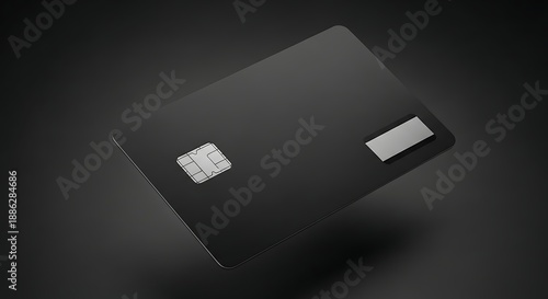 Sleek Black Credit Card with Chip and Magnetic Stripe on Dark Background.