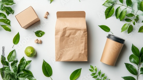 Eco Friendly Coffee Packaging with Leaves.