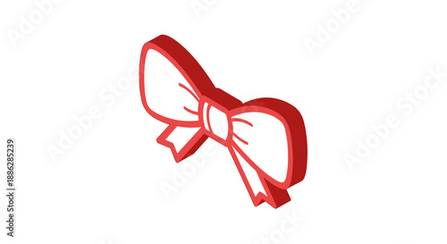 Red bow applique with bold outline isolated on a white background, showcasing a simple and elegant design