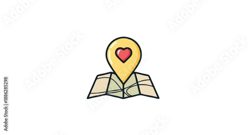 Location Pin with Heart Icon Symbolizing a Cherished Destination or Favorite Place on a Map