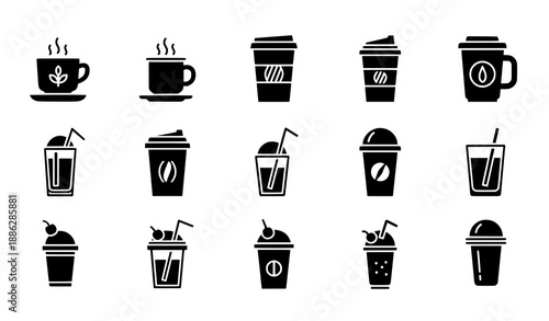Hot and cold drinks icon set with tea, coffee, and juice beverage symbols vector