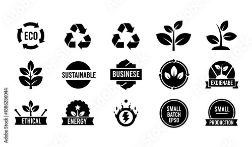 Nine modern sustainable business logos with eco friendly and ethical symbols vector