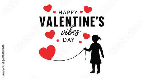 A charming valentine s day illustration features a girl holding balloons and surrounded by floating red hearts high quality
