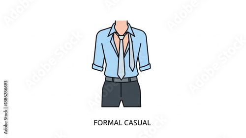 Formal Casual Outfit Illustration with Blue Shirt and Tie.