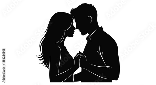 A striking silhouette depicts a couple intimately embracing their figures conveying love and connection in a simple form