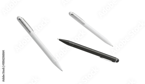 Minimal 3D Floating White and Black Pen Mockup on Isolated White Background
