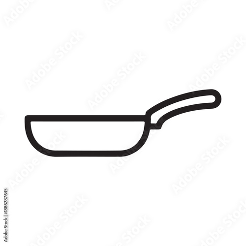 Simple black and white line drawing of a frying pan with a long handle