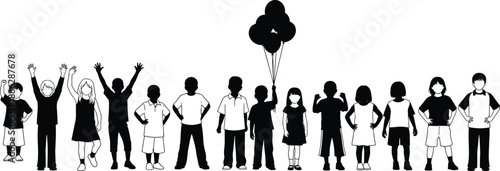 Minimalist black and white vector silhouette collection featuring professional business teams diverse romantic couples children and women in stylish formal and smart casual fashion