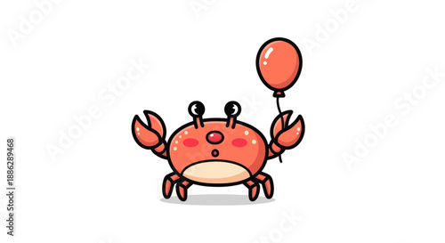 Cartoon crab holding red balloon