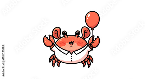 Cartoon crab holding red balloon