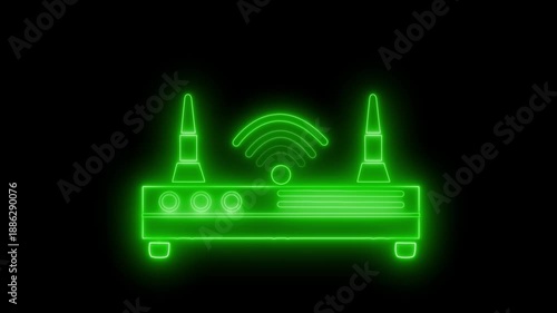 Glowing wireless router Network Wave Signal Animation