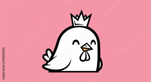 Cartoon chicken with crown on pink background