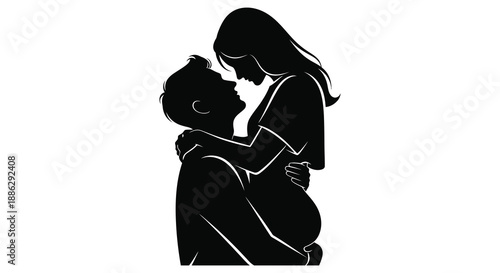 A striking silhouette depicts a couple intimately embracing showcasing a tender moment of connection and affection high quality