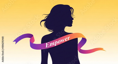 Woman silhouette with colorful ribbon empowerment concept