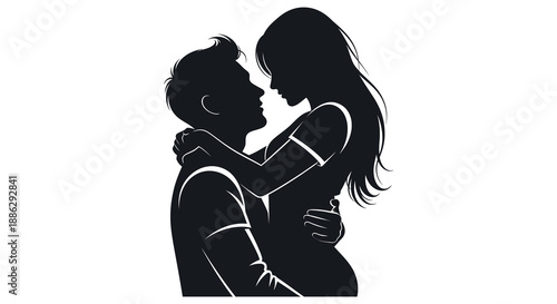 A striking silhouette depicts a couple embracing in a tender moment showcasing romance and connection high quality professional