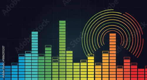 Vibrant sound wave graphic with colorful bars on black background