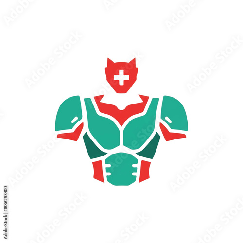 Stylized Green and Red Superhero Emblem.