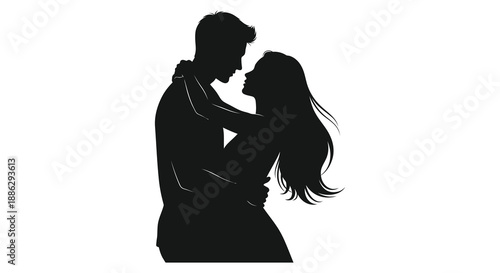 A striking silhouette depicts a couple embracing tenderly their forms merging in a display of intimate affection and connection