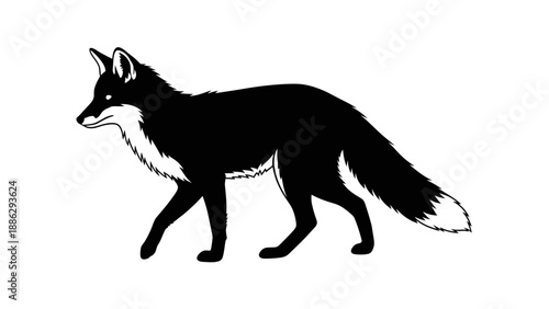Elegant fox silhouette gracefully walking on a white background in minimalist style