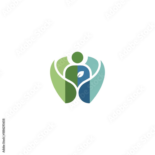 Stylized Human Figures in Green Blue.