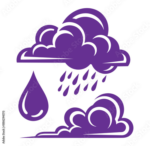 Purple clouds with raindrops and rain falling from clouds