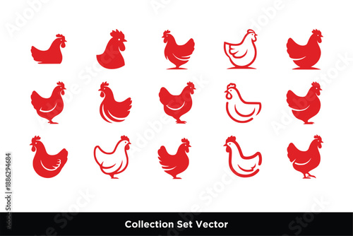 Set of Chicken Silhouette Logo Vector Illustration, Farm Animal Icons for Poultry and Food Branding