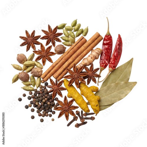 Wallpaper Mural Assorted Spices And Herbs In A Circle Formation With Black Pepper Cinnamon And Star Anise On Transparent Background Torontodigital.ca