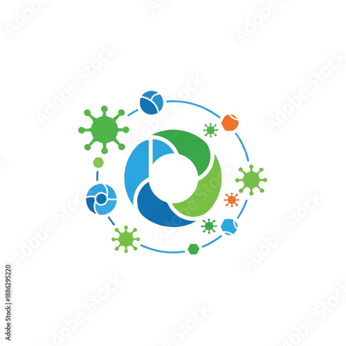 Virus Particles Surrounding Circular Logo Design.