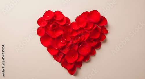 Heart Shape Made of Red Rose Petals on a Light Background.