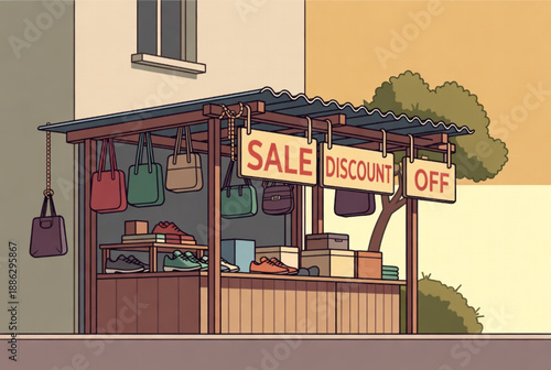 Cute Garden Shop Sale Illustration with Plants and Tools
