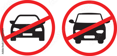 No Car Sign – Black Vehicle Icons with Red Prohibition Circle for Traffic Restriction or Parking Ban