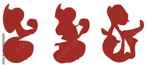 抽象的な赤いシルエット素材セット