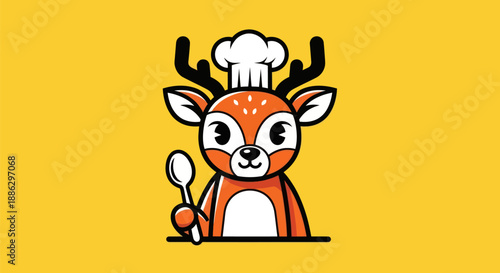 Cartoon deer chef holding spoon