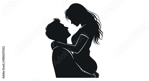 A striking silhouette depicts a couple deeply embracing showcasing affection and intimacy in a romantic moment high quality