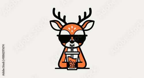 Cartoon deer enjoying beverage