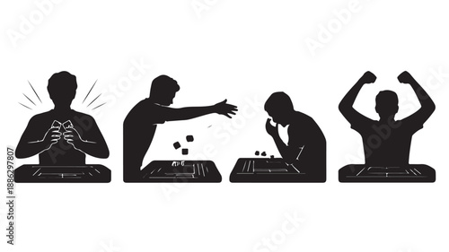 DJ Silhouettes in Various Poses with Sound Equipment in High Contrast Black and White for Music Promotion