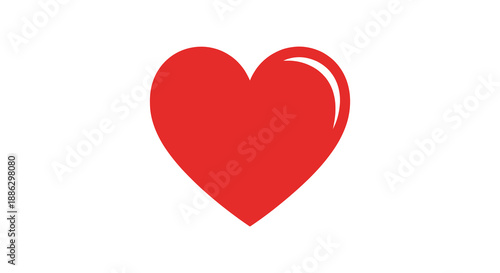 A vibrant solid red heart shape is prominently displayed against a clean white background symbolizing love and affection