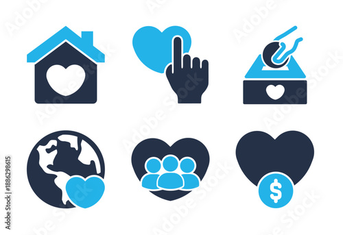 Community and Social Donation icon set. Solid glyph series icons icon set. Solid glyph series icons