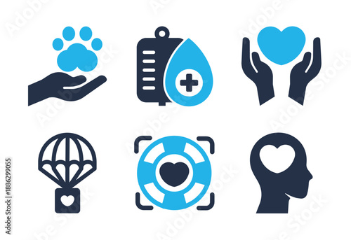 Mental Health and Emergency Aid icon set. Solid glyph series icons