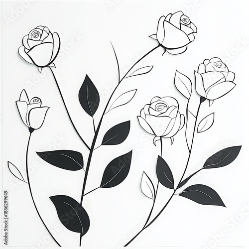 Wallpaper Mural Black white rose paper cut design with intricate floral pattern, elegant botanical art style Torontodigital.ca
