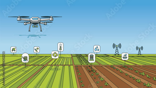 Innovative drone technology revolutionizing agricultural practices with smart sensors and network connectivity for efficient crop management