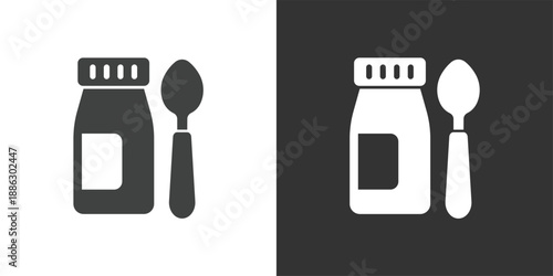 Medicine Syrup Bottle and Spoon icon. Solid glyph series icon