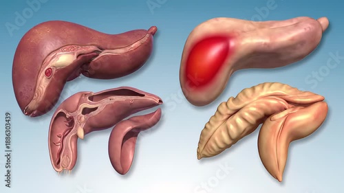 3D Render of Human Digestive Organs Including Liver Pancreas