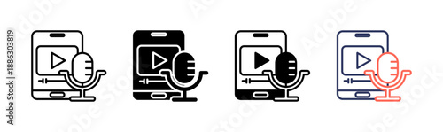 poadcasting icon set multiple style collection
