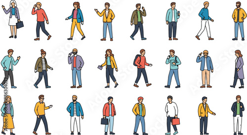 Array of People Collection: A diverse compilation of illustrated figures, engaged in everyday actions and activities. A visual symphony of individuals in motion.