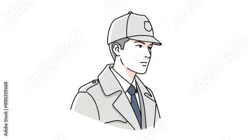 A police officer in uniform and cap looks ahead with a neutral expression against a plain white background.